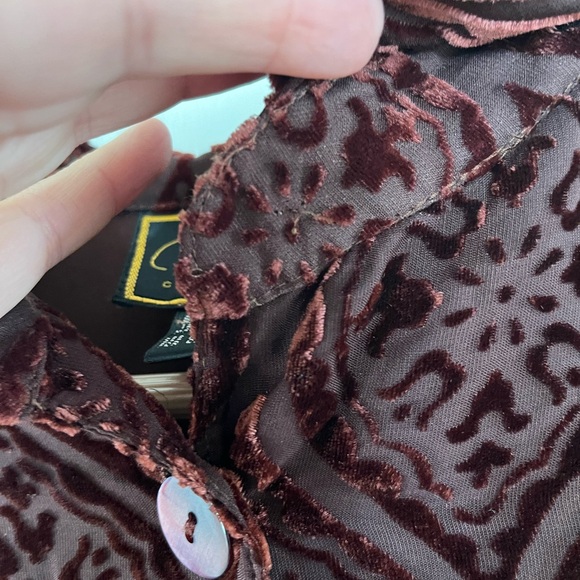 Diane Gilman burgundy velvet burnout boho whimsigoth witchy dark romantic top - Picture 5 of 8